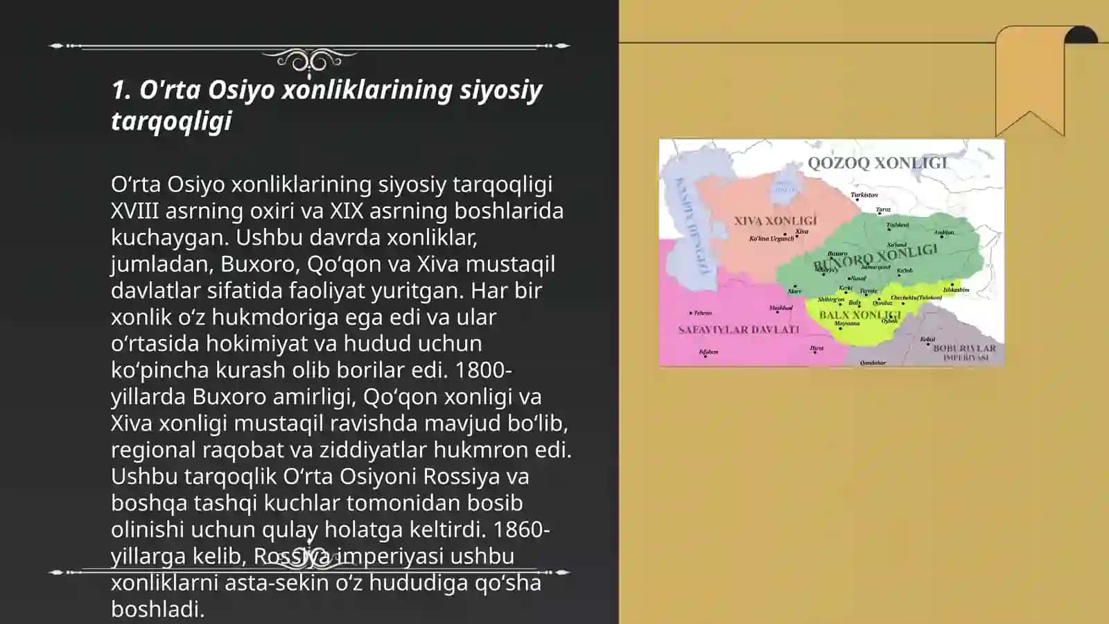 O'rta Osiyo xonliklarining siyosiy tarqoqligi 3