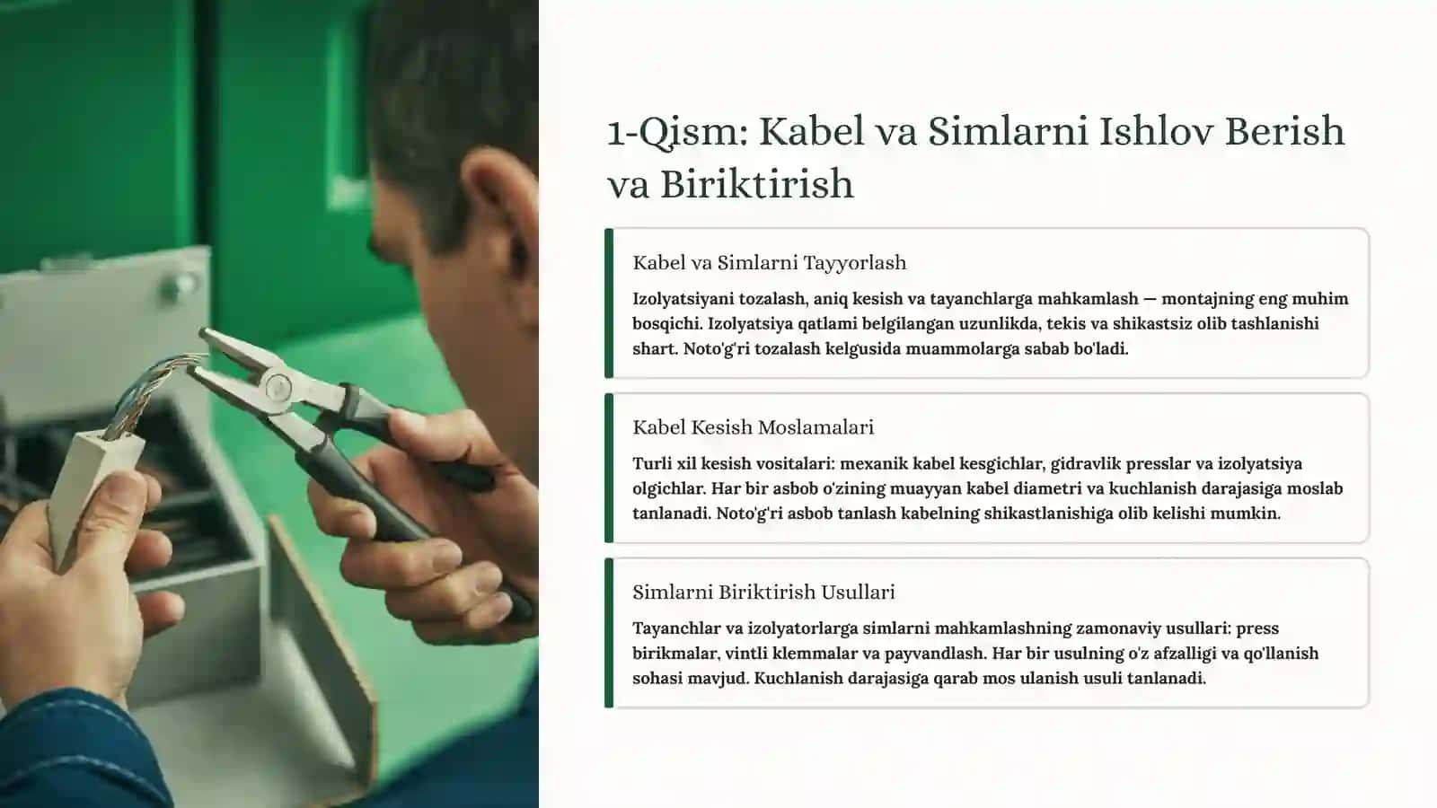 Elektr ta'minot tizimi montaji va ishlatishi 3