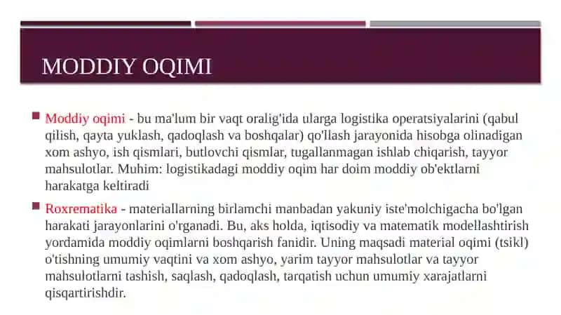 Logistikada MODDIY oqimlar 3
