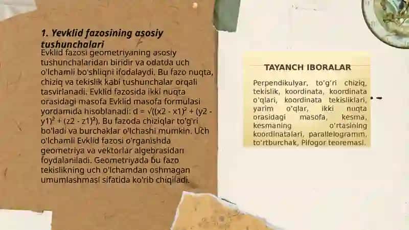 Yevklid fazosining asosiy tushunchalari 3