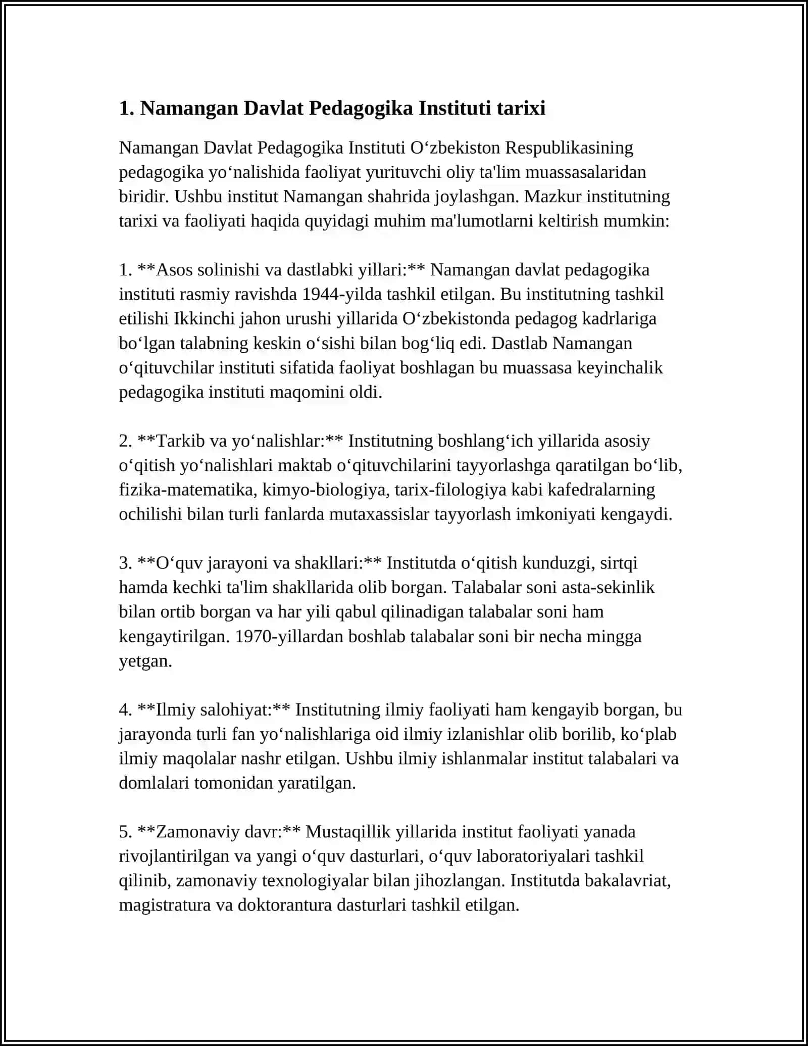 NAMANGAN DAVLAT PEDAGOGIKA INSTITUTI MUSTAQIL ISH 3