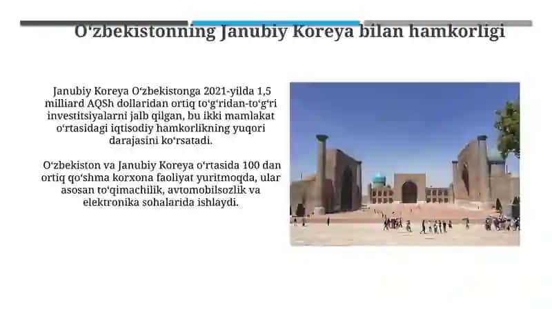 Oʻzbekistonning Janubiy Koreya bilan hamkorligi 3