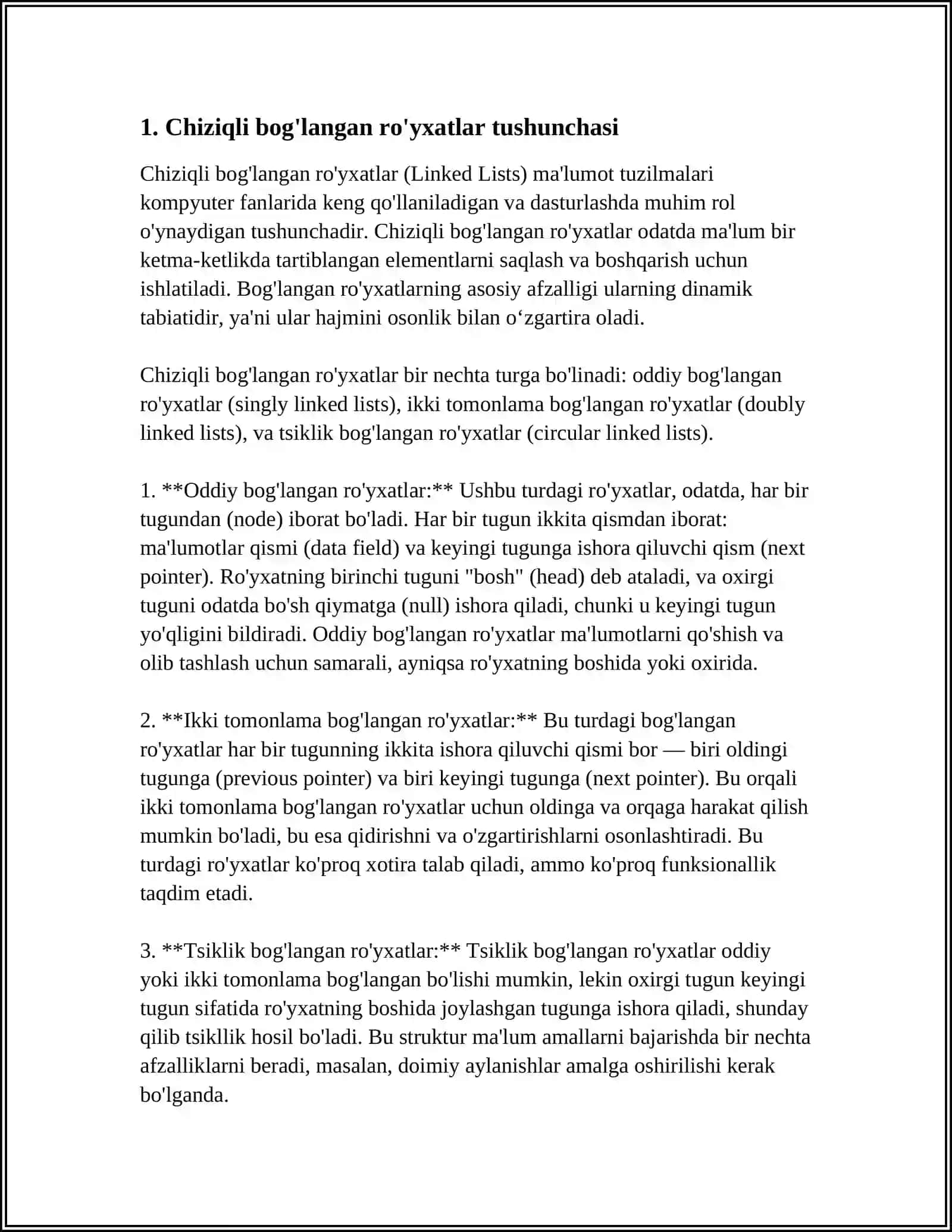 CHIZIQLI BOG'LANGAN RO'YXATLAR 3