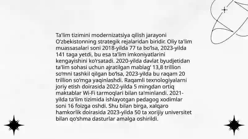 O'zbekiston Respublikasida ta'lim sohasida amalga oshirilgan islohotlar 3