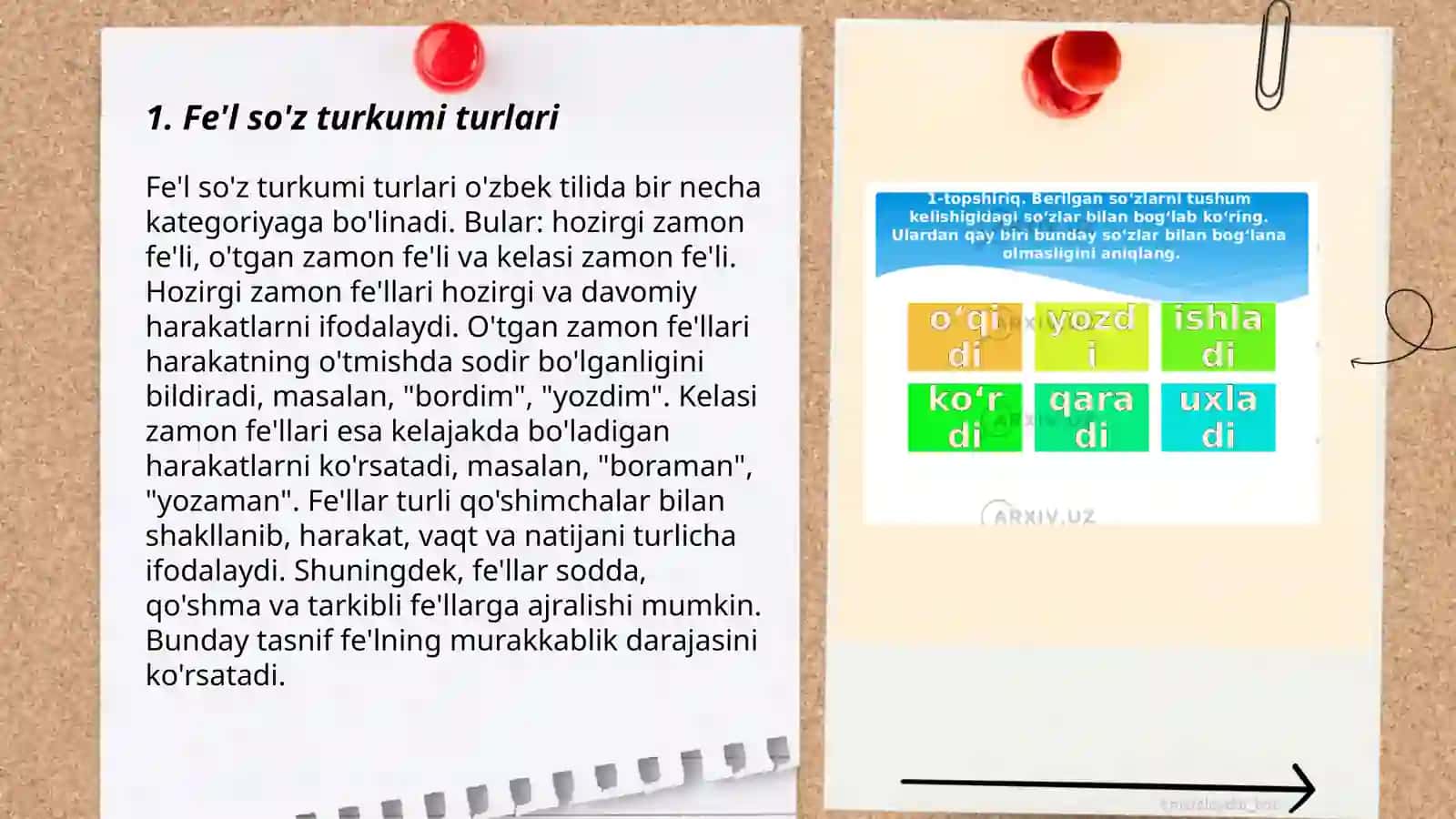 Fe'l so'z turkumi. O'timli va o'timsiz fellar 3