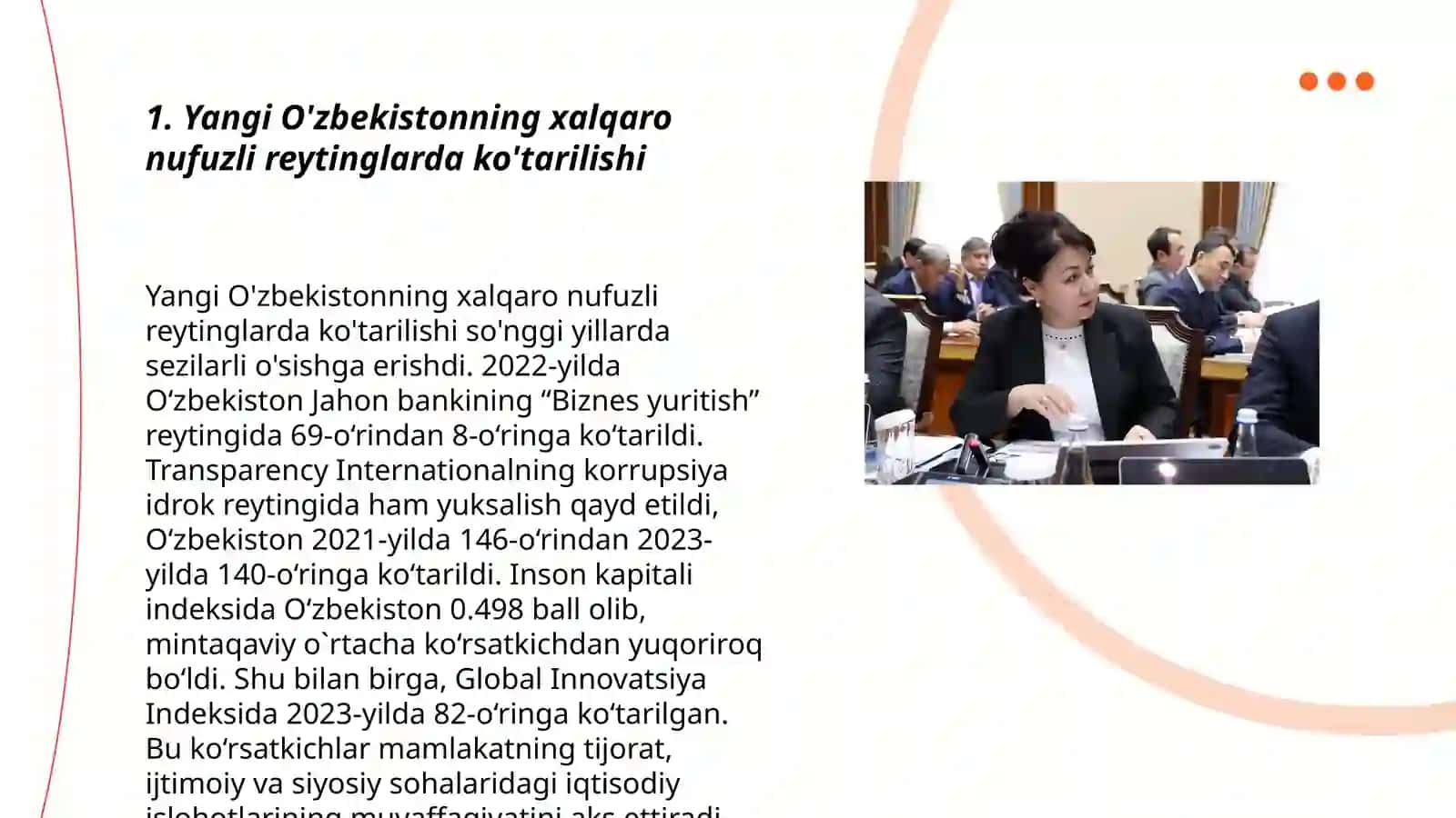 Yangi O'zbekistonning xalqaro reyting va indekslarda etirof etilishi 3