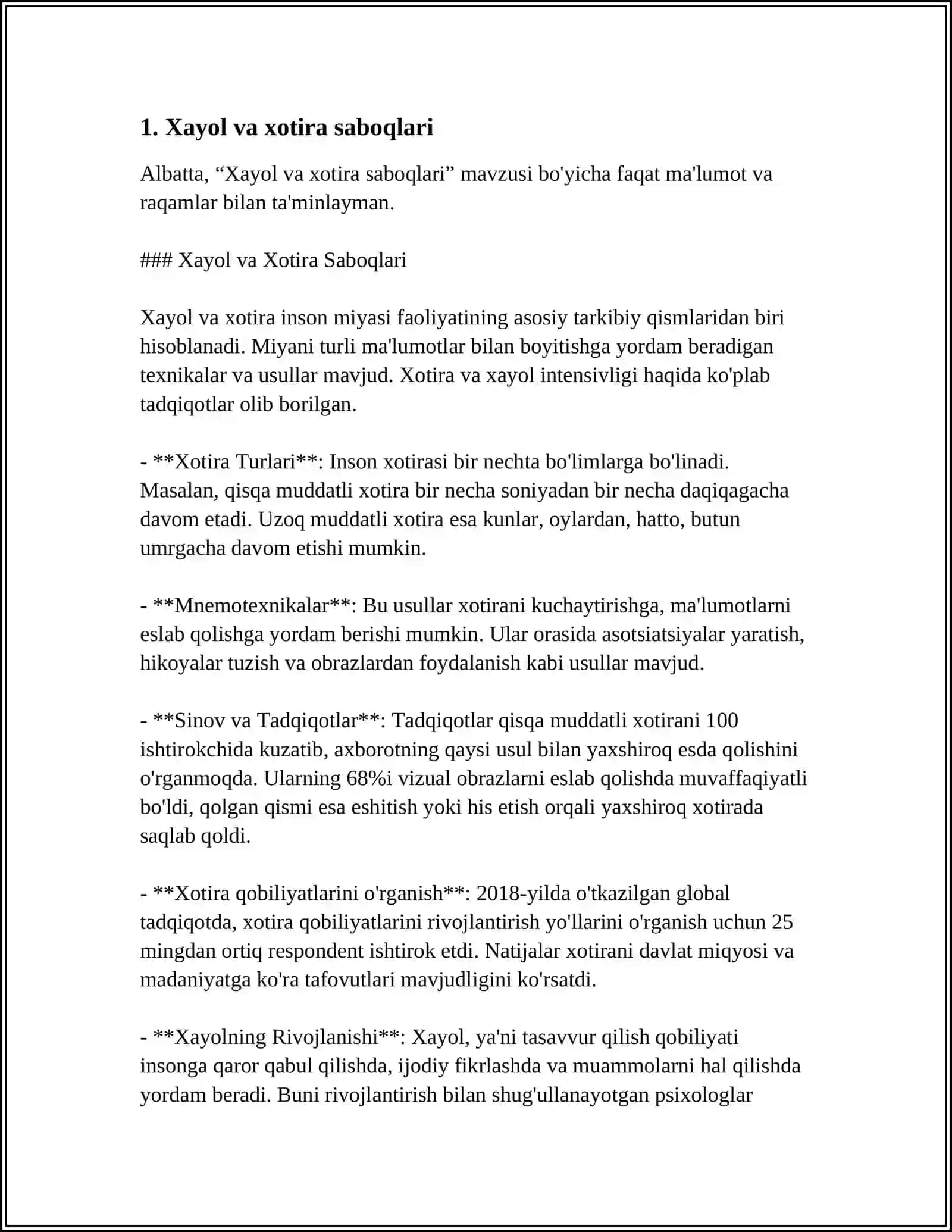 Xayol va Xotira Saboqlari 3
