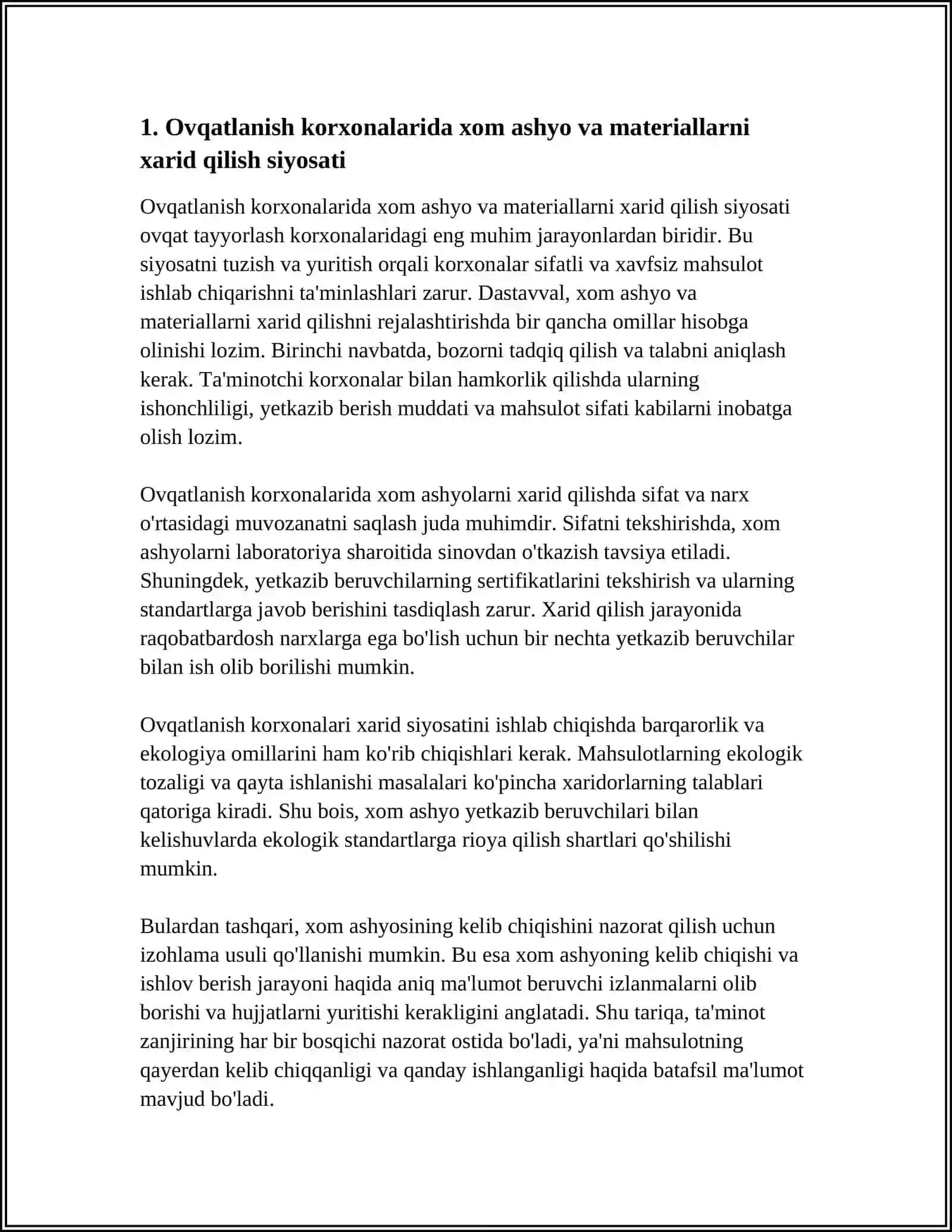 OVQATLANISH KORXONALARI MATERIAL-TEXNIK, XOM ASHYO VA MAHSULOTLARNING TA'MINOTI VA OMBOR XO'JALIGI ISHLARINI TASHKIL ETISH 3