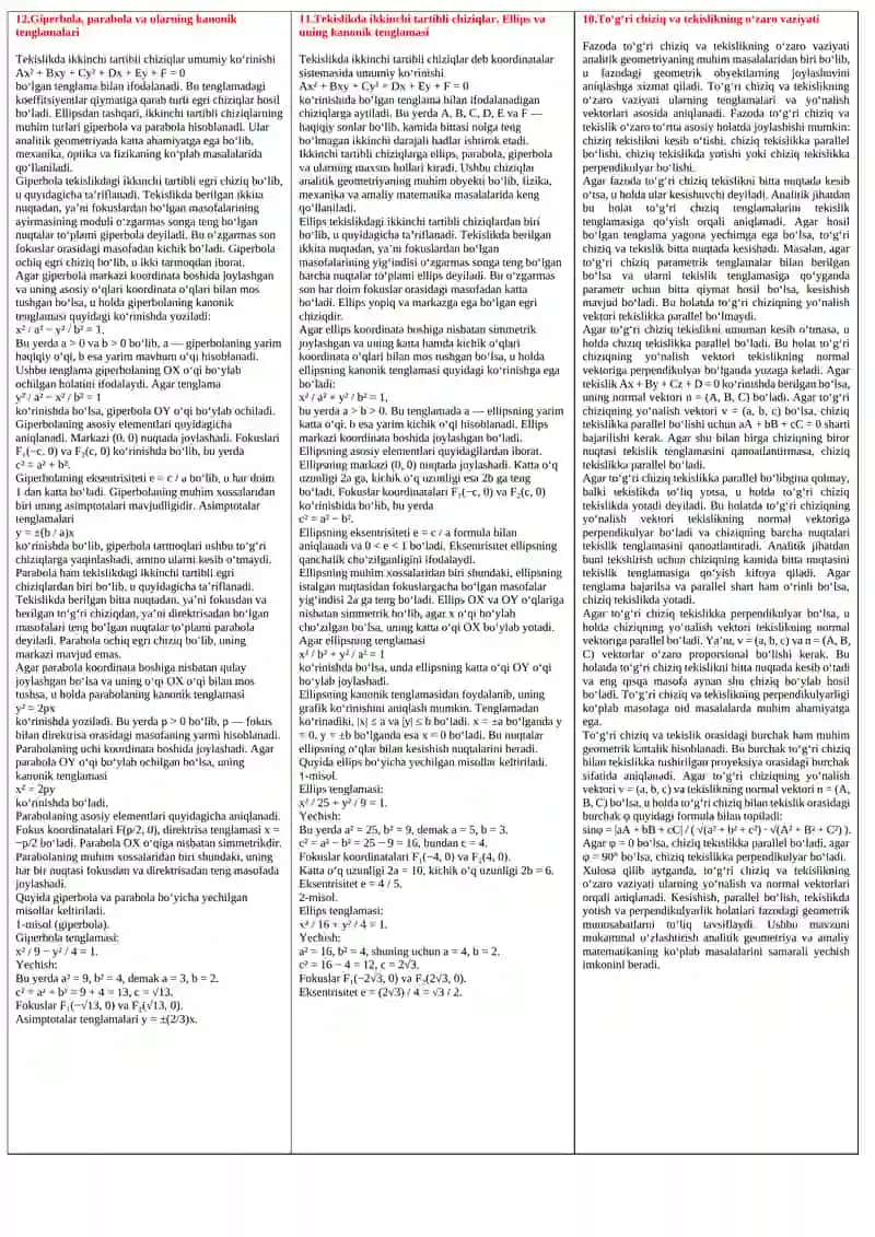 Ikkinchi tartibli sirtlarning urinma tekisligi va diametral tekisligi 3