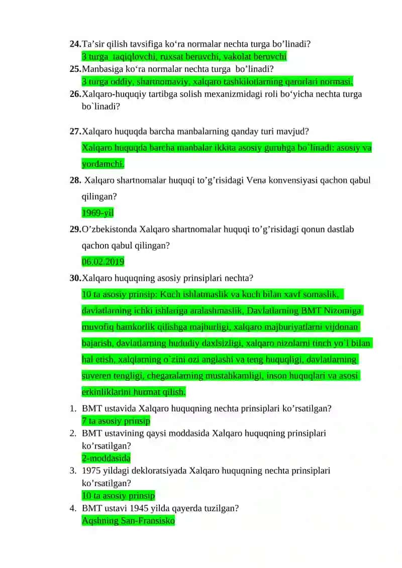 Xalqaro ommaviy huquq savollariga javoblar 3