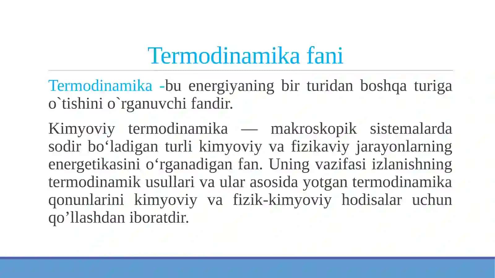Kimyoviy termodinamika. Sirthodisalari. Disperssistemalar 3