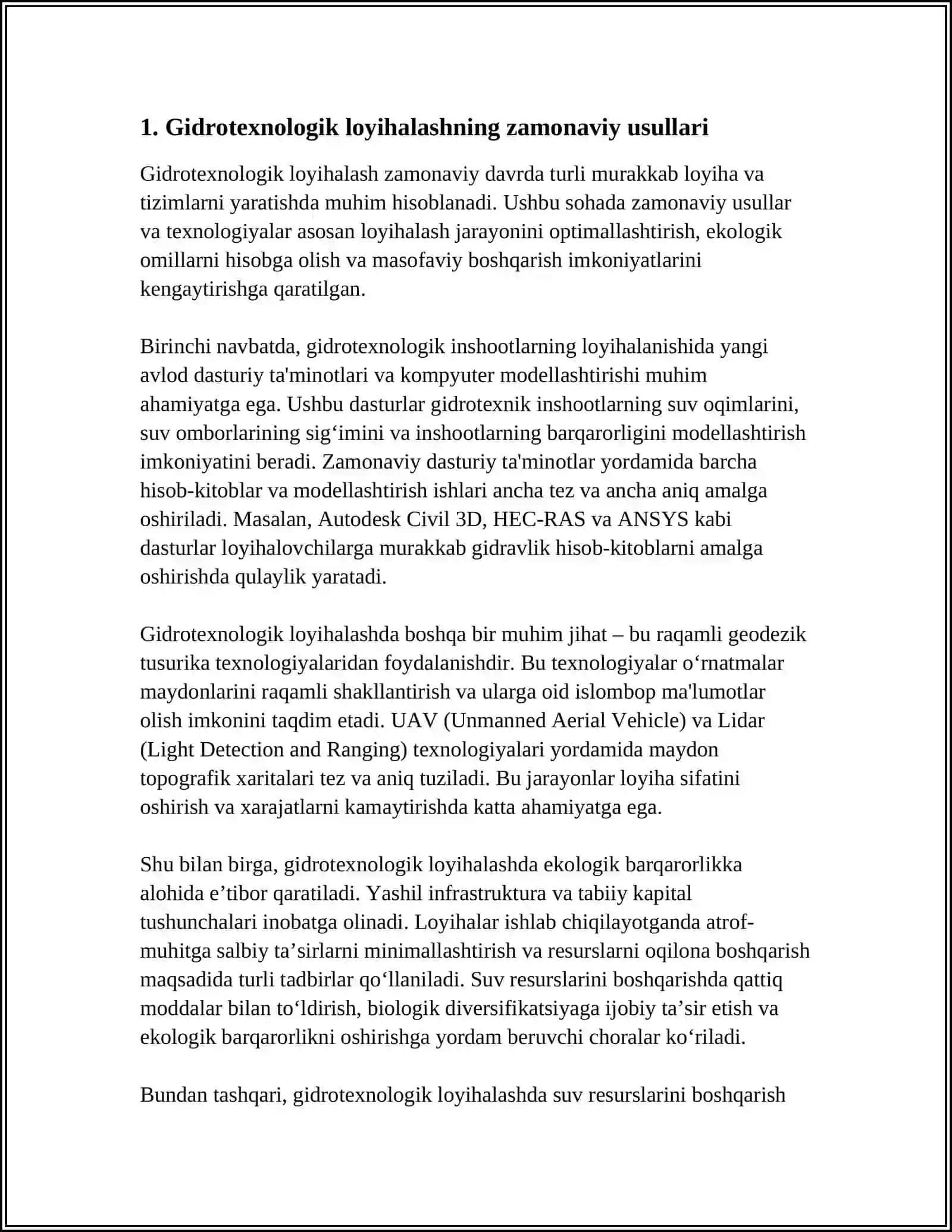 GIDROTEXNIKA INSHOOTLARINI LOYIHALASH USULLARI, KOMPYUTERLASHTIRISHNI AHAMIYATI VA LOYIHANI AVTOMATLASHTIRISH TIZIMLARI 3