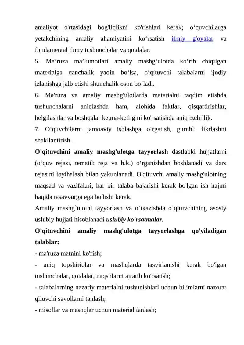 AMALIY MASHG'ULOT REJASINI TUZISH 3