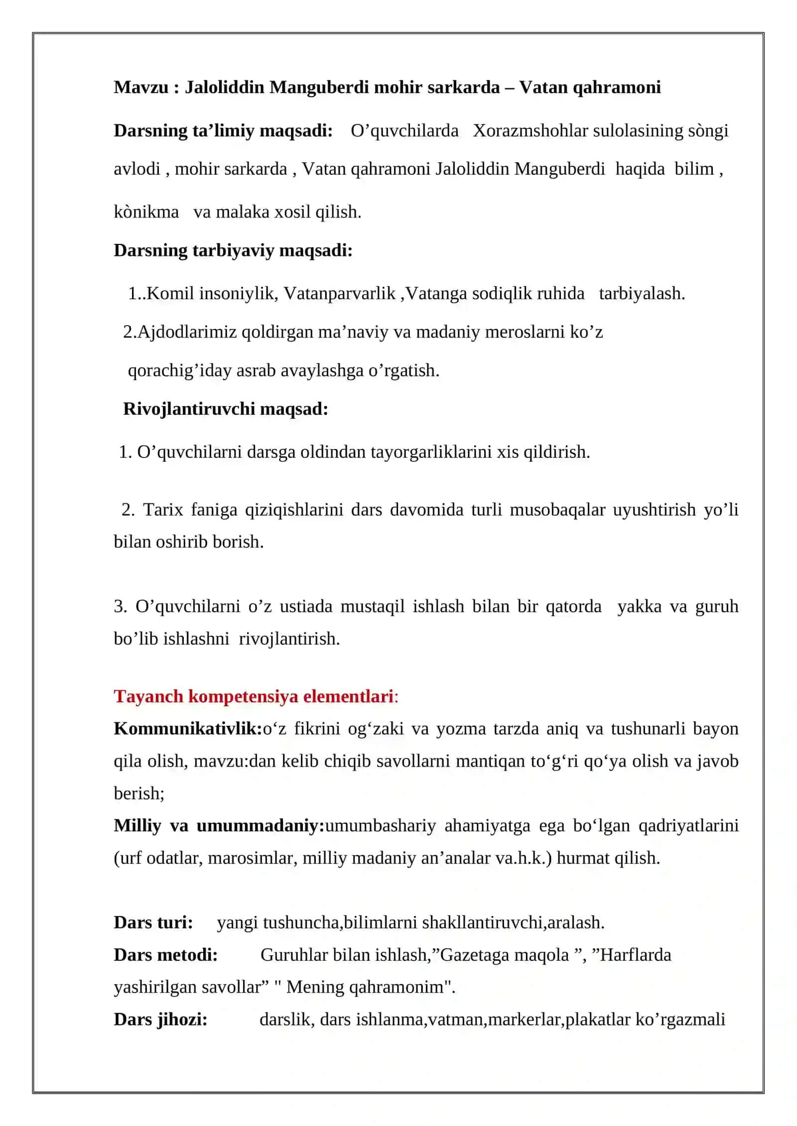 Jaloliddin Manguberdi dars ishlanmasi 3
