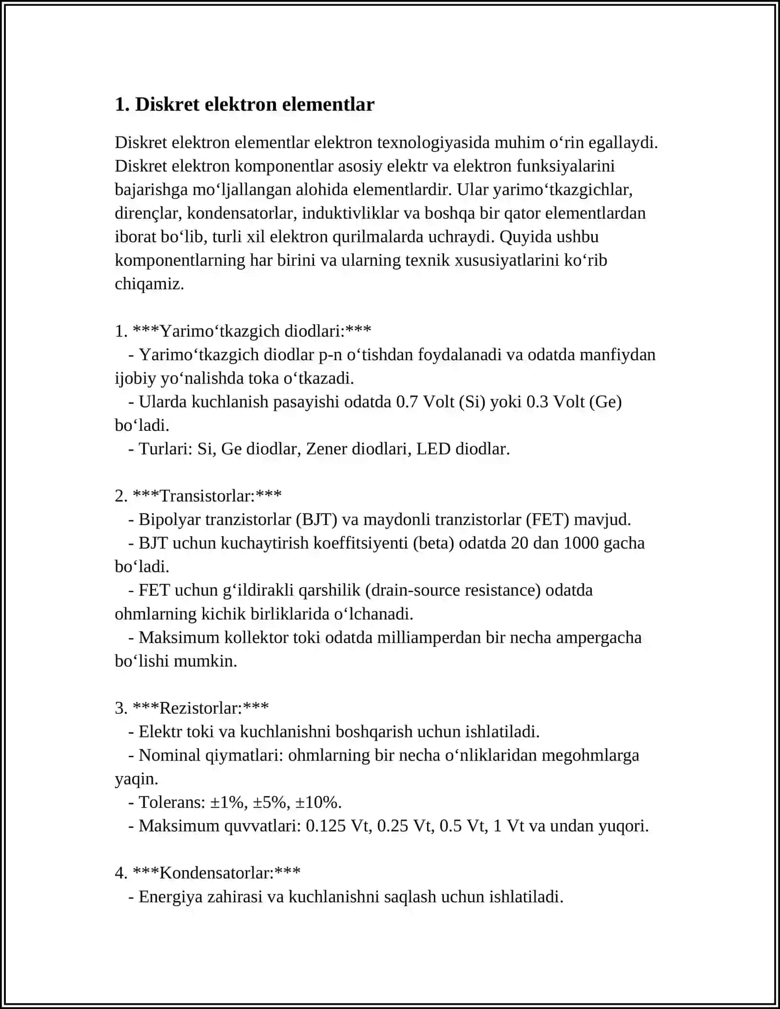 DISKRET ELEKTRON ASBOPLAR.KUCHAYTIRGICHLAR 3