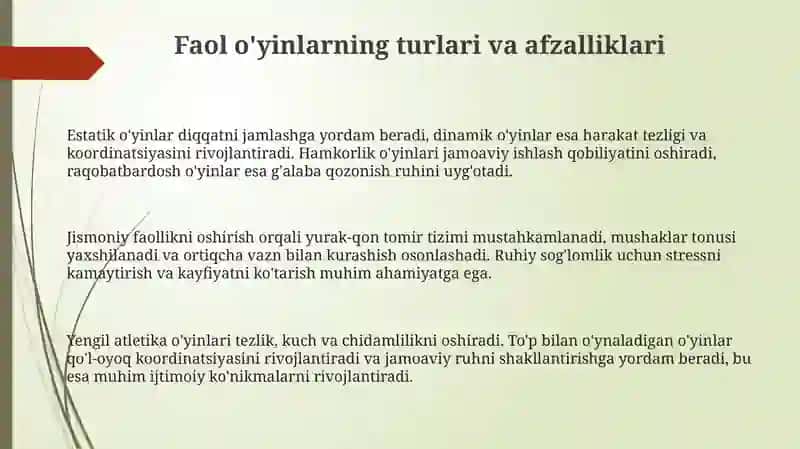 Faol o'yinlarni tashkil etish asoslari 3