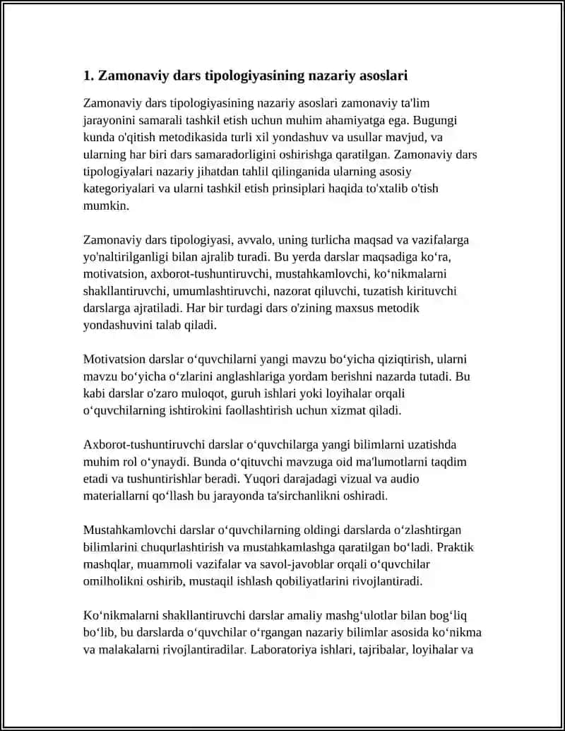 ZAMONAVIY DARS TIPOLOGIYASI VA UNGA QO'YILADIGAN TALABLAR 3