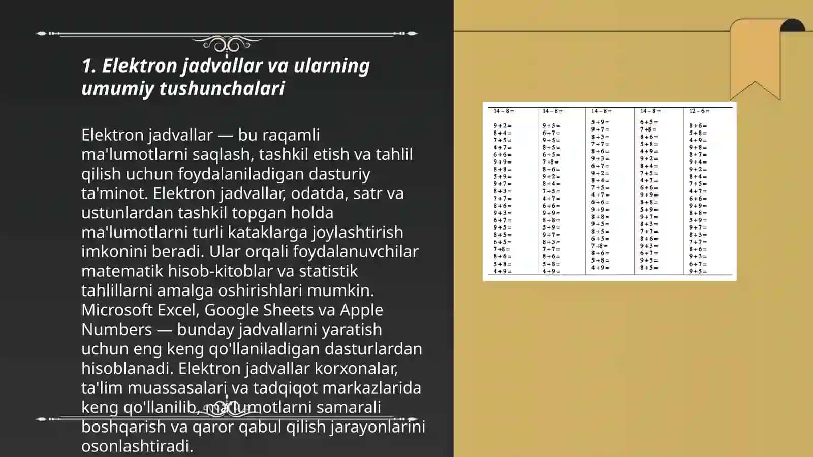 Elektron jadvallar va ularning umumiy tushunchalari 3