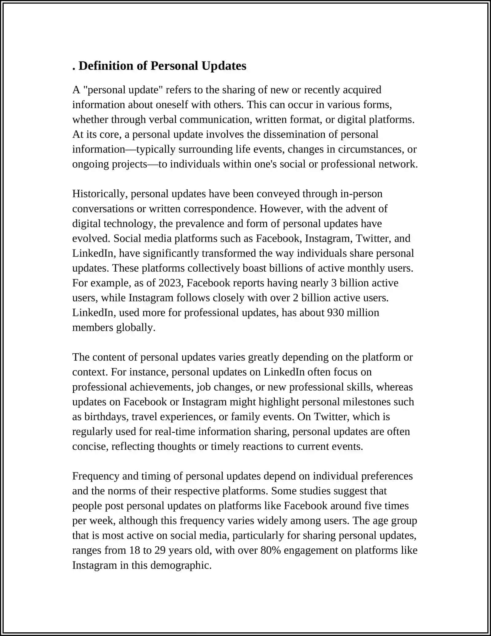 NATURE AND CLASSIFICATION OF PERSONAL UPDATES 3
