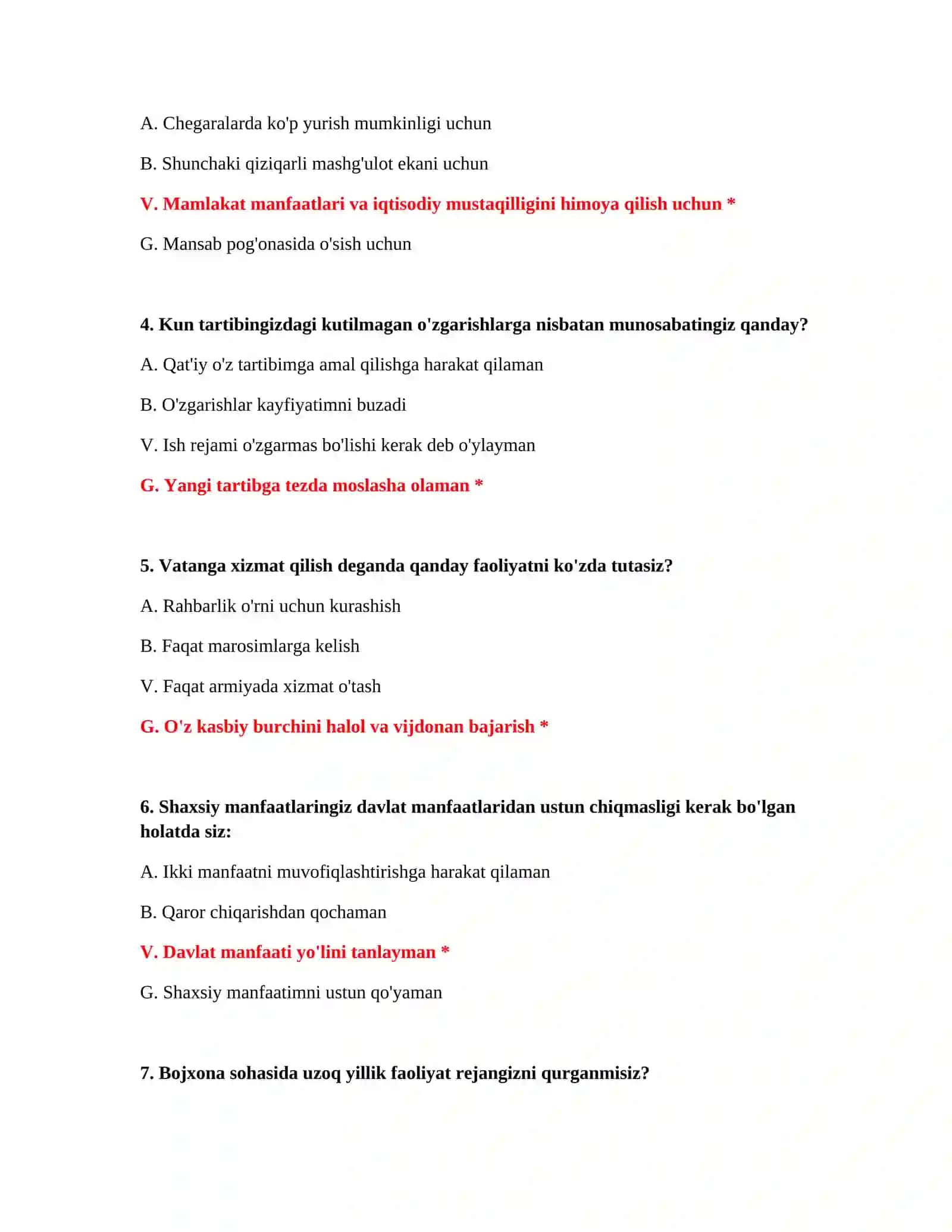 BOJXONA XIZMATI IMTIHONI - TEST SAVOLLARI VA JAVOBLARI 3