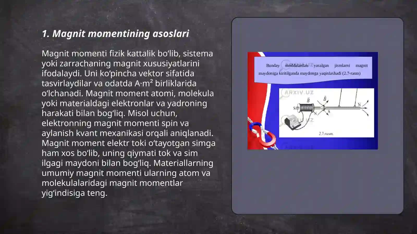 Magnit momenti. Larmor teoremasi 3