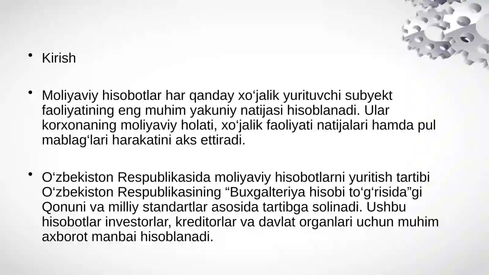 Moliyaviy hisob asoslari fanidan TAQDIMOT 3