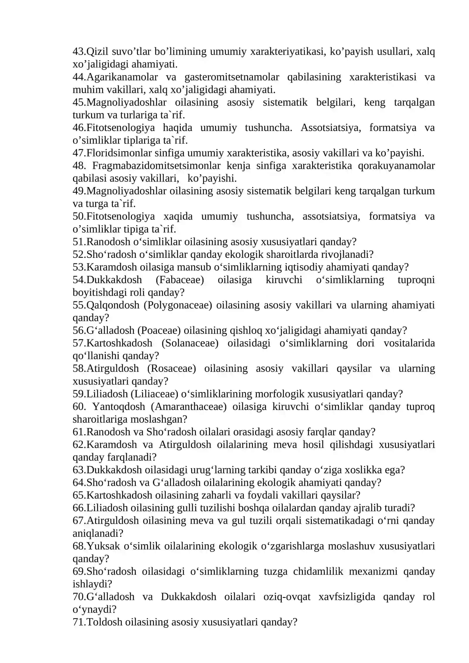 Botanika fanidan savollar majmuasi 3