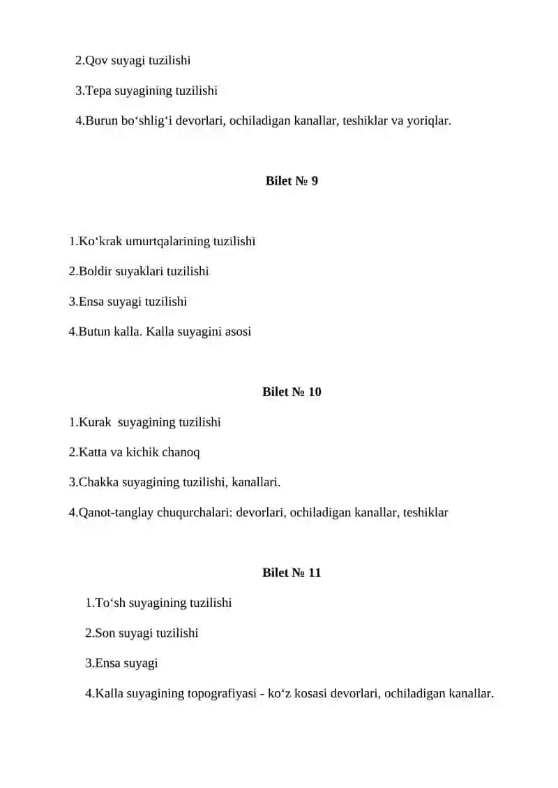 Odam anatomiyasi biletlari 3