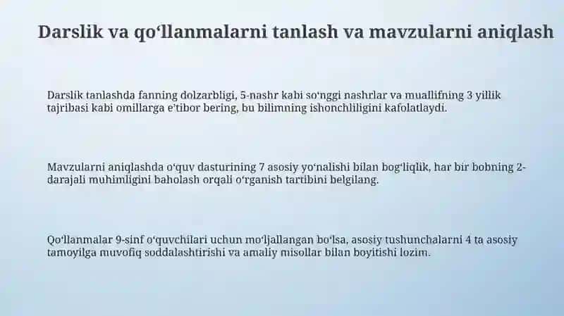 Darslik va qo‛llanmalarni tanlash va mavzularni aniqlash 3