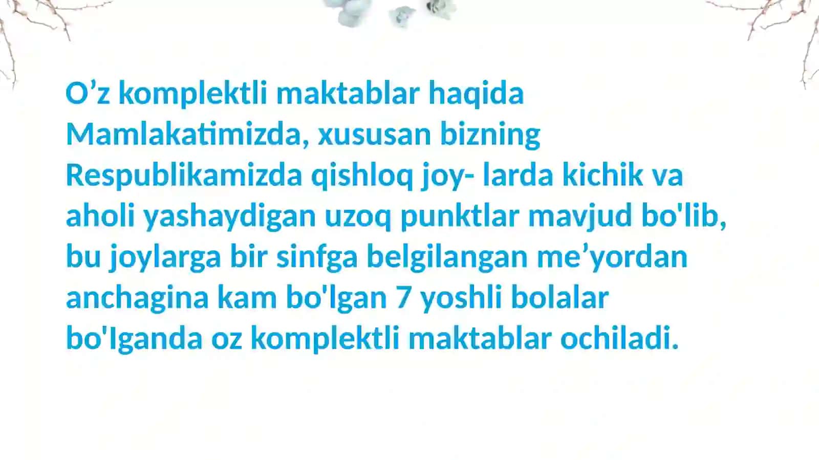 O'ZBEKISTONDA OZ KOMPLEKTLI  MAKTABLARNING  MAVJUDLIK HOLATI 3