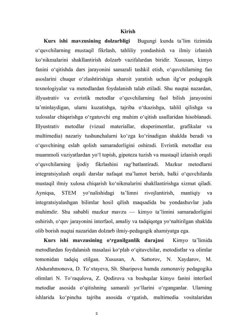 Kimyoda illyustrativ va evristik metodlar KURS ISHI 3
