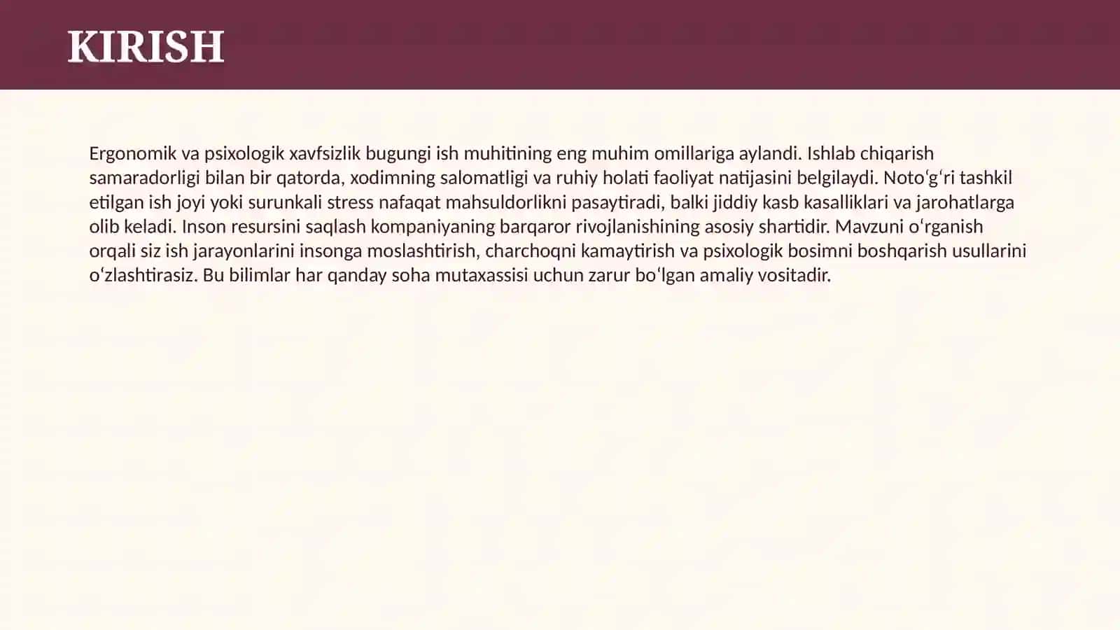 FAOLIYAT XAVFSIZLIGINING ERGONOMIK VA PSIXOLOGIYASI ASOSLARI 3