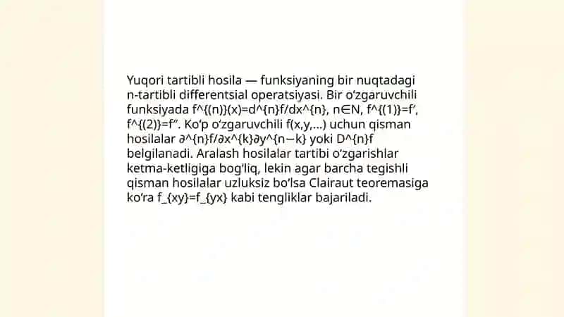 Yuqori tartibli hosilalar 3