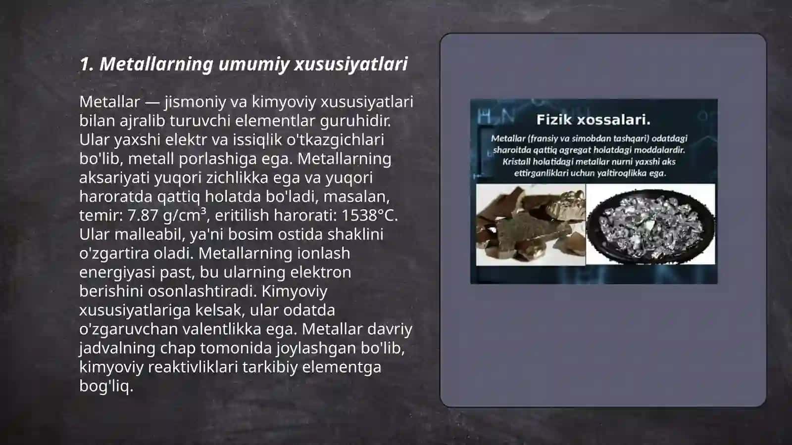 Metall va nometall haqida umumiy ma'lumotlar 3