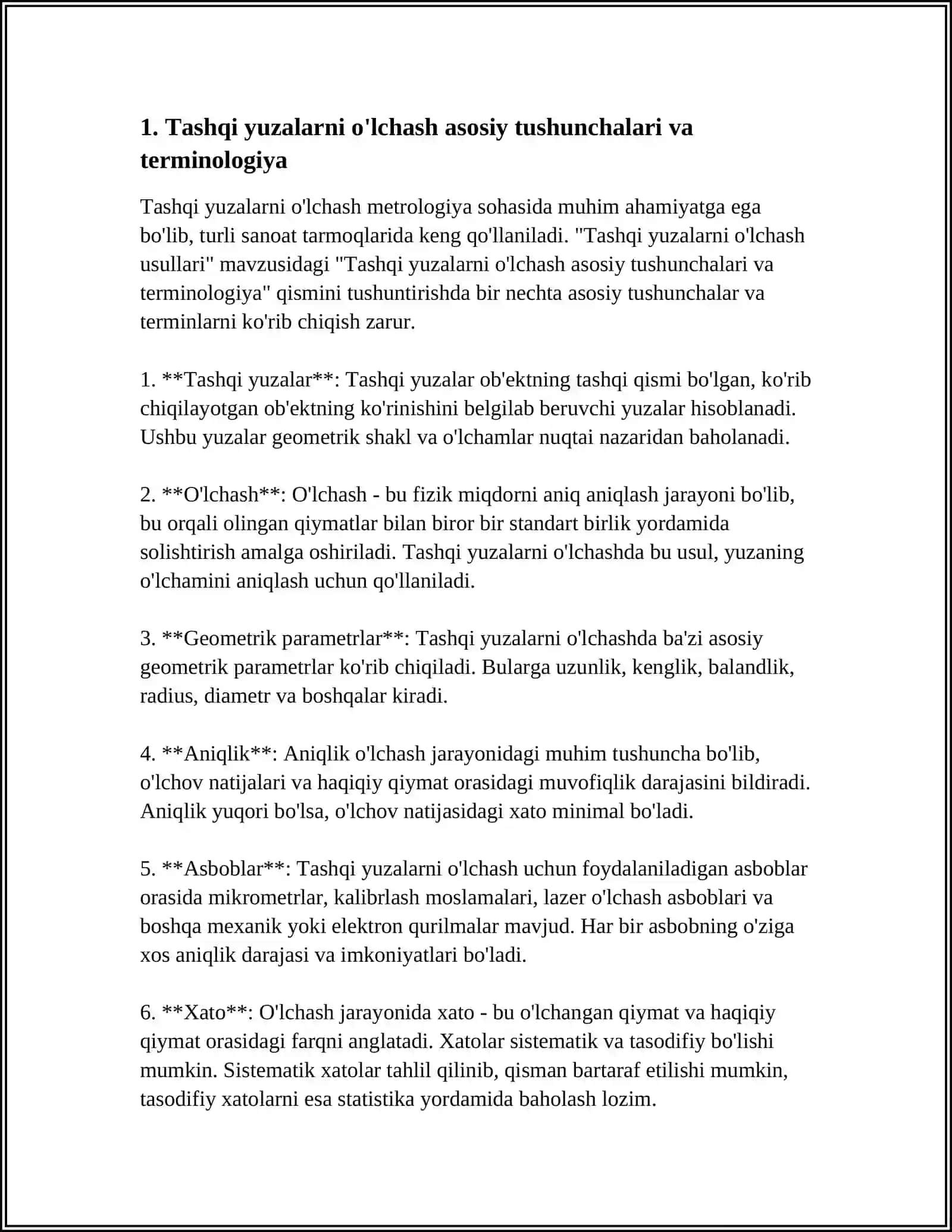TASHQI YUZALARNI O'LCHASH USULLARI 3