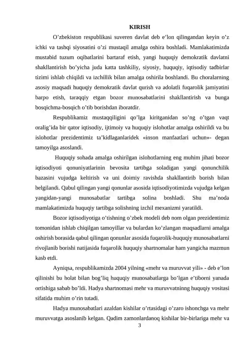Hadya shartnomasi fuqarolik huquqiy xususiyatlari 3
