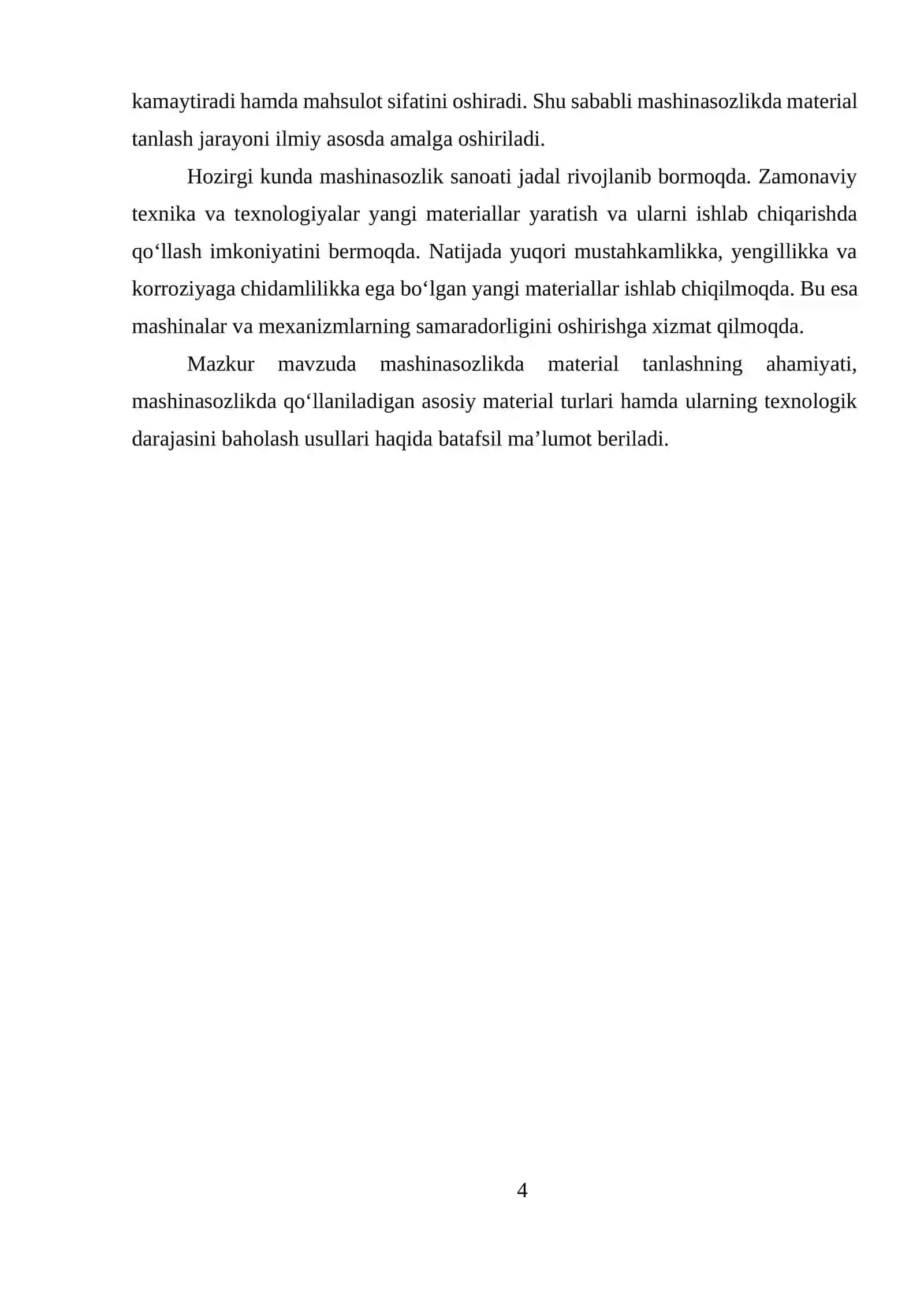 MASHINASOZLIKDA MATERIAL TANLASH VA TEXNOLOGIK DARAJASINI BAXOLASH 3