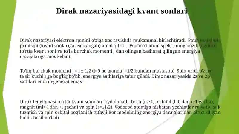 Dirak Tenglamasi va Vodorod Atomi 3