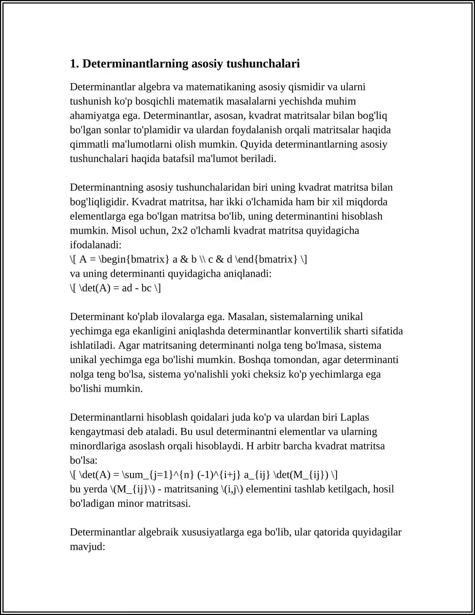 DETERMINANTLAR NAZARIYASI AKSIOMATIK QURISH 3