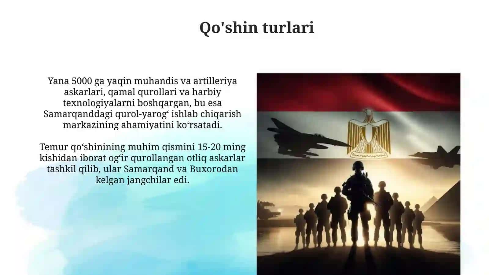 Amir Temur davlatida qo‘shin tuzulishi 3