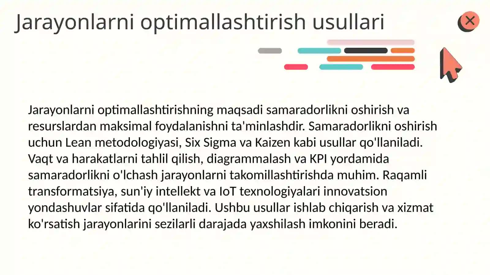 Jarayonlarni optimallashtirish va samaradorligini oshirish usullari 3