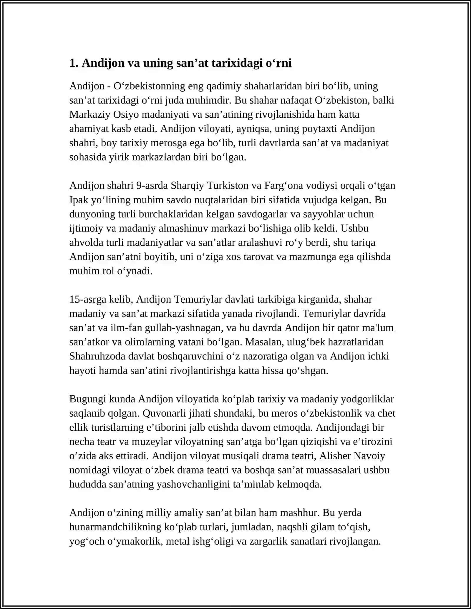 ANDIJON VILOYATIDA YETISHIB CHIQQAN OʻZBEK SANʼATI DARGʻALARI 3