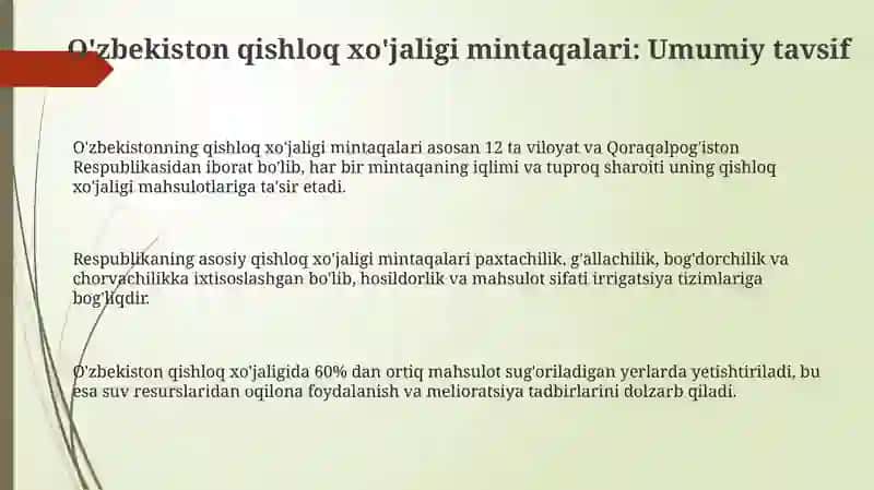O'zbekistоn qishloq xo'jaligi mintaqalari 3