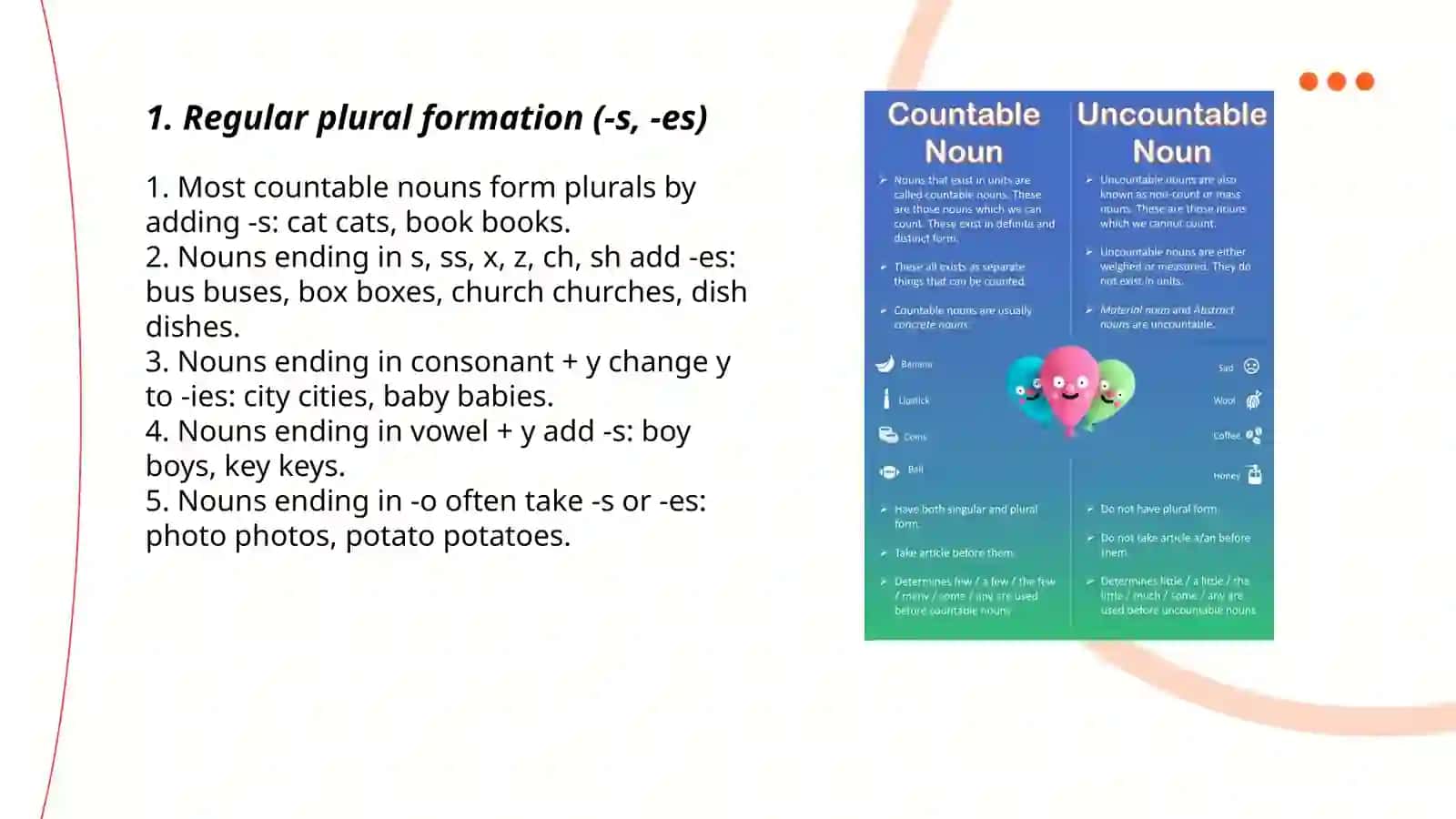 Plurals of Countable and uncountable nouns 3