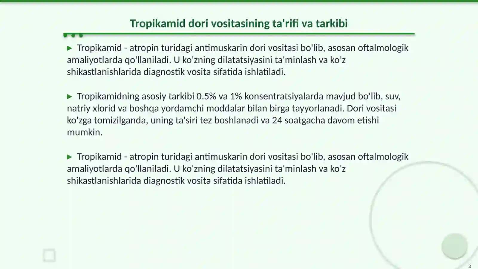 Tropikamid dori vositasining farmakalogiyasi 3