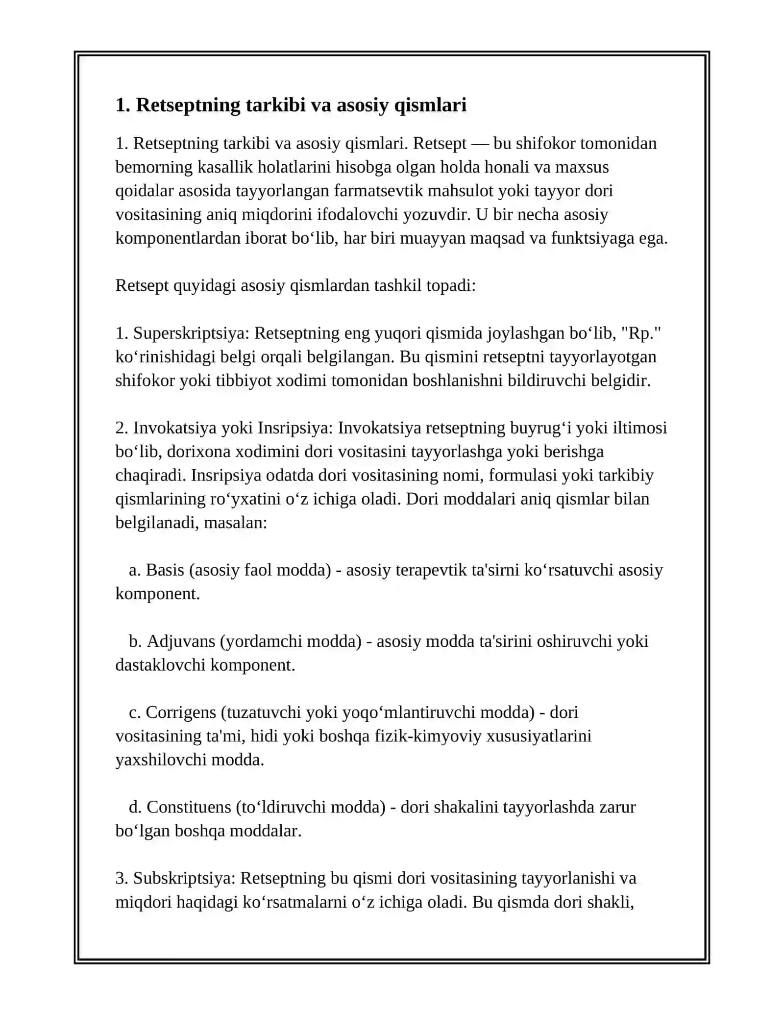 RETSEPT VA UNING TUZILISHI 3