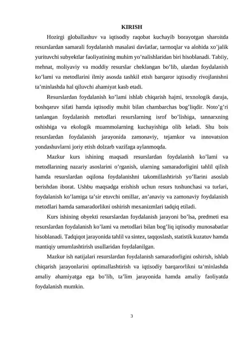 RESURSLARDAN FOYDALANISH KO’LAMI VA METODLARI 3