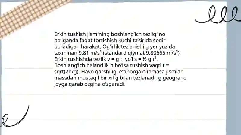 Yerning tortishish maydonida jismlarning harakati 3