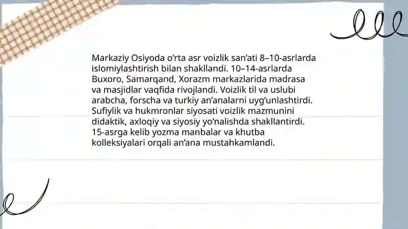Markaziy Osiyoda oʻrta asir voizlik sanati 3