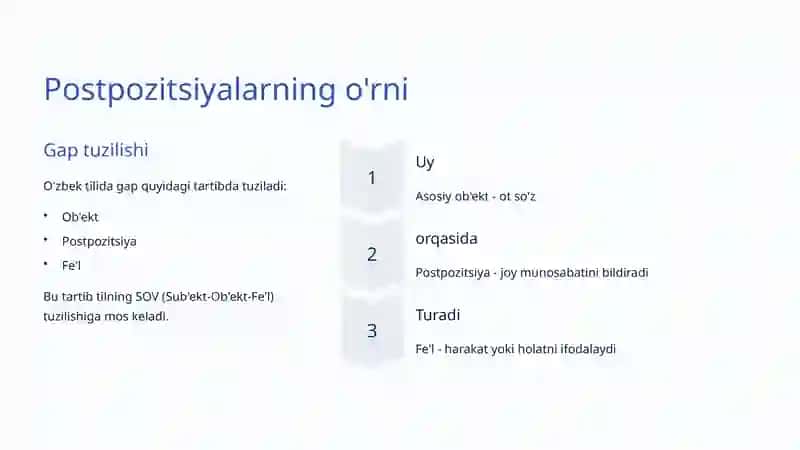 O'zbek Tili Grammatikasi: Postpozitsiyalar 3